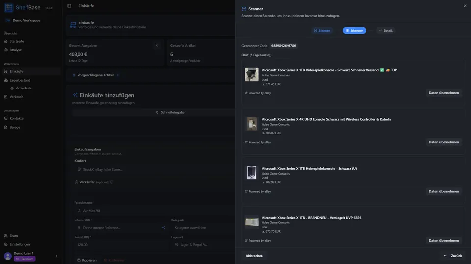 ShelfBase - eBay-Produktsuche