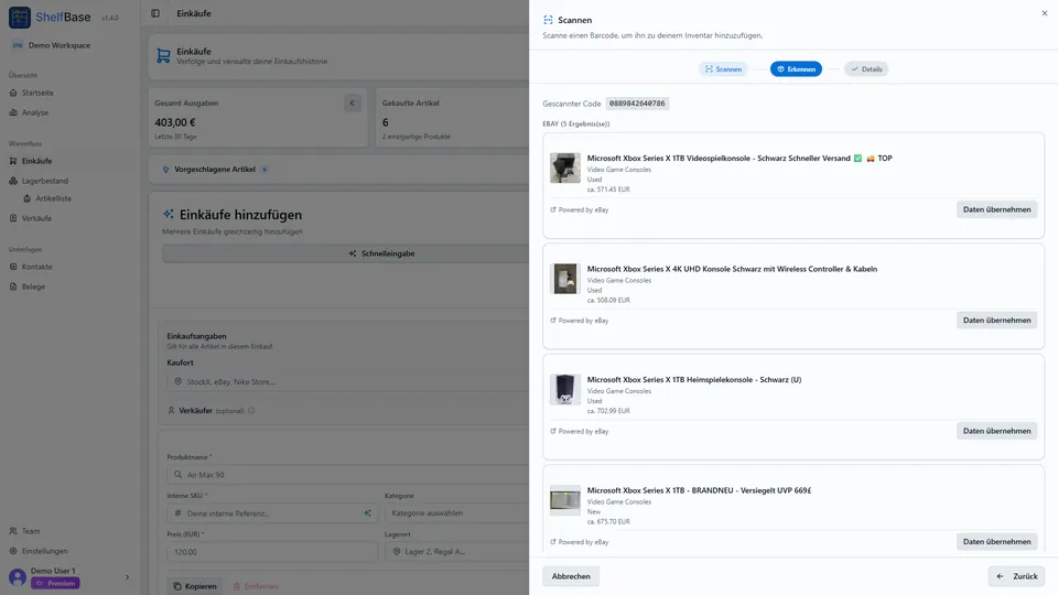 ShelfBase - eBay-Produktsuche